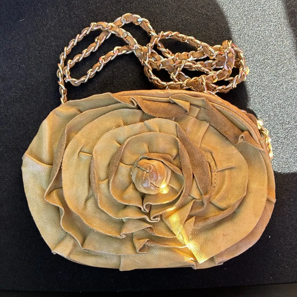 Nordstrom Genuine Leather Yellow Rose Crossbody - Picture 2 of 3